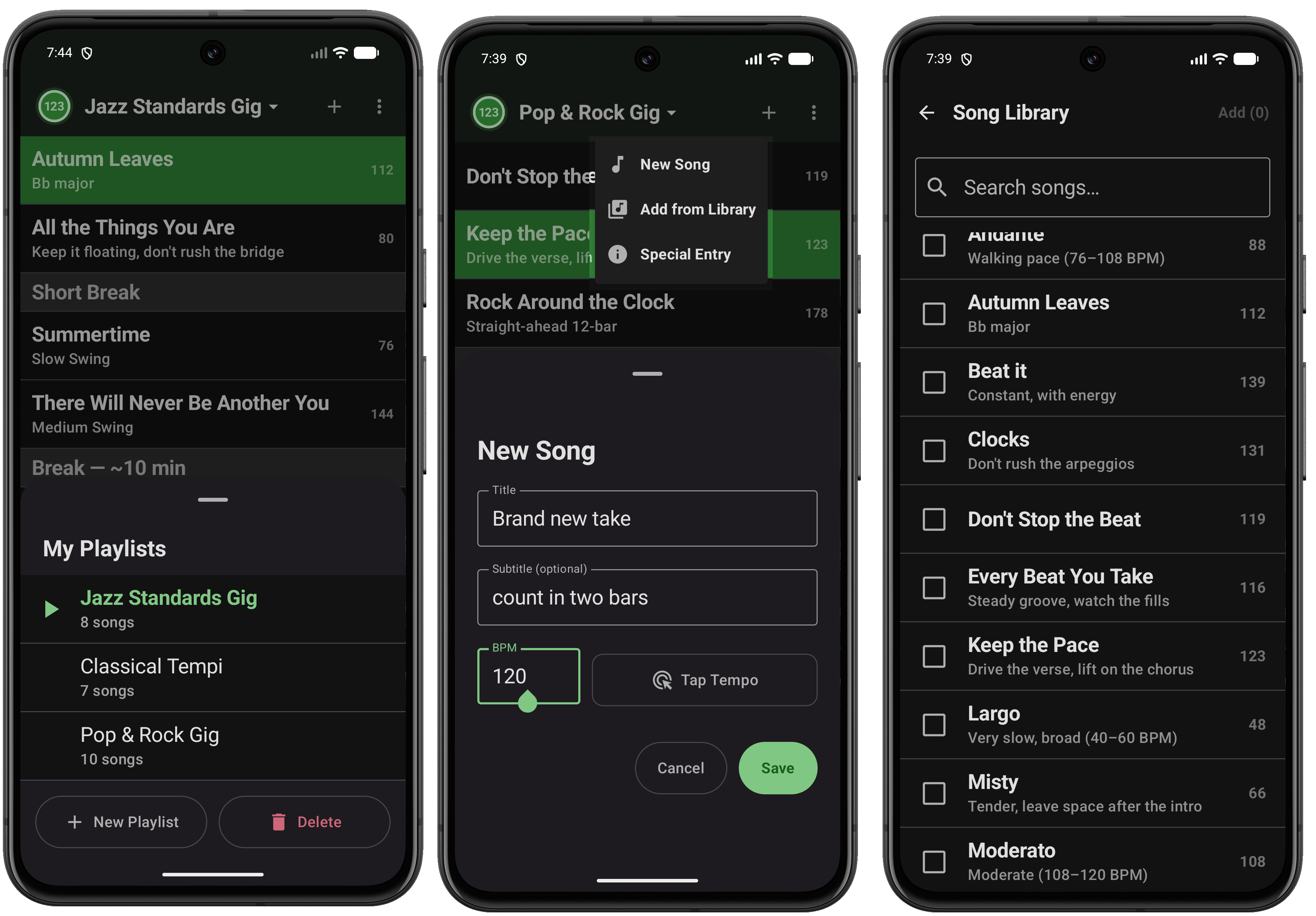 SessionClick add song screen