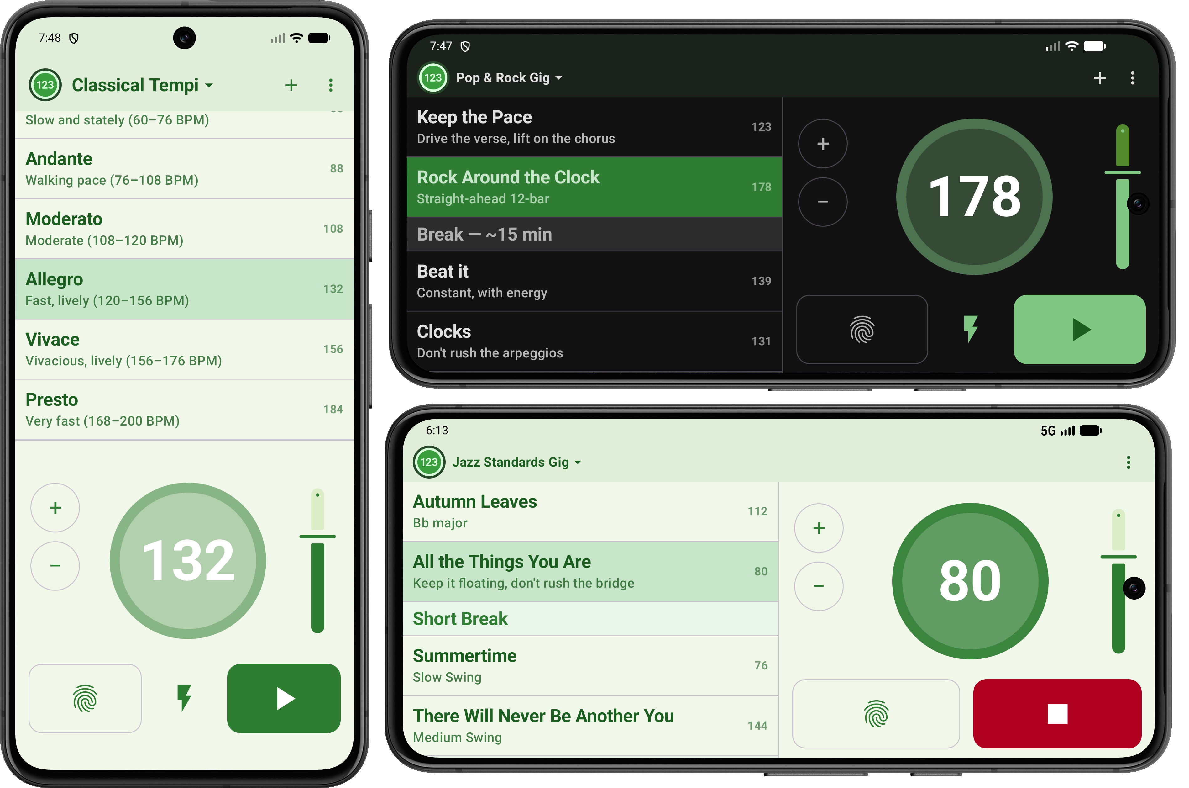 SessionClick in portrait dark mode and landscape light mode